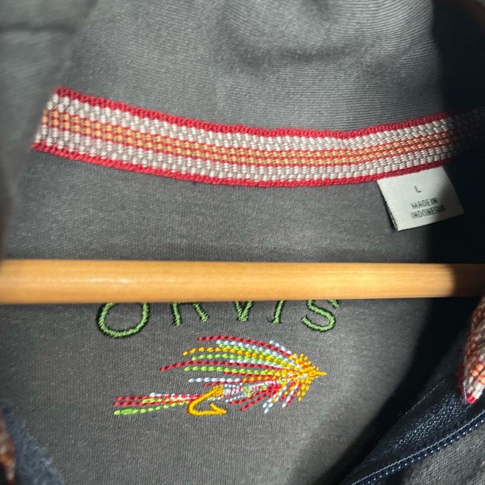 Orvis Men's Pullover Sweatshirt Fleece Lined Quarter Zip Outdoor Size L Blue - Picture 3 of 15